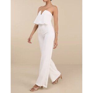 Lulus Power of Love White Strapless Jumpsuit Sz Large Womens White